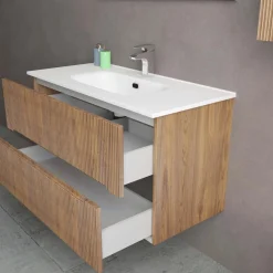 Mobile bagno base con lavabo in ceramica sospeso Zeus 101x46 cm legno scuro