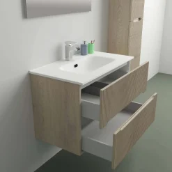 Mobile bagno base con lavabo in ceramica sospeso Zeus 81x46 cm legno chiaro