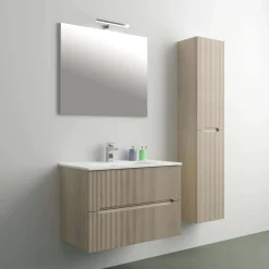 Mobile bagno base con lavabo in ceramica sospeso Zeus 81x46 cm legno chiaro