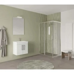 Mobile bagno base con lavabo e specchio sospeso 60,5x144x36,5 cm rovere bianco