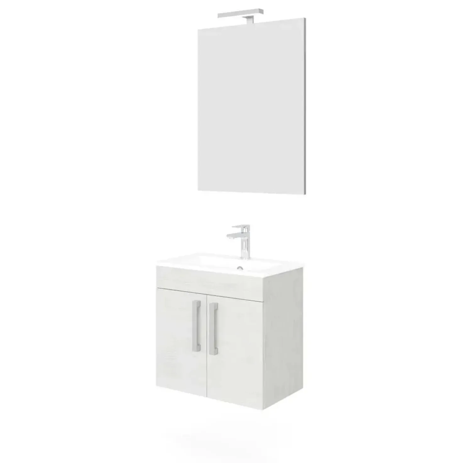 Mobile bagno base con lavabo e specchio sospeso 60,5x144x36,5 cm rovere bianco