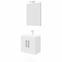 Mobile bagno base con lavabo e specchio sospeso 60,5x144x36,5 cm bianco lucido
