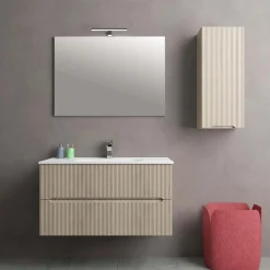 Mobile bagno base con lavabo in ceramica sospeso Zeus 101x46 cm legno chiaro