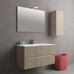 Mobile bagno base con lavabo in ceramica sospeso Zeus 101x46 cm legno chiaro