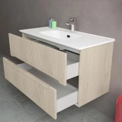 Mobile bagno base con lavabo in ceramica sospeso Zeus 101x46 cm legno chiaro