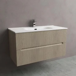 Mobile bagno base con lavabo in ceramica sospeso Zeus 101x46 cm legno chiaro