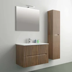 Mobile bagno base con lavabo in ceramica sospeso Zeus 81x46 cm legno scuro