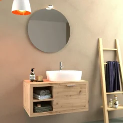 Mobile bagno base lavabo sospeso 80 cm rovere/rovere sx