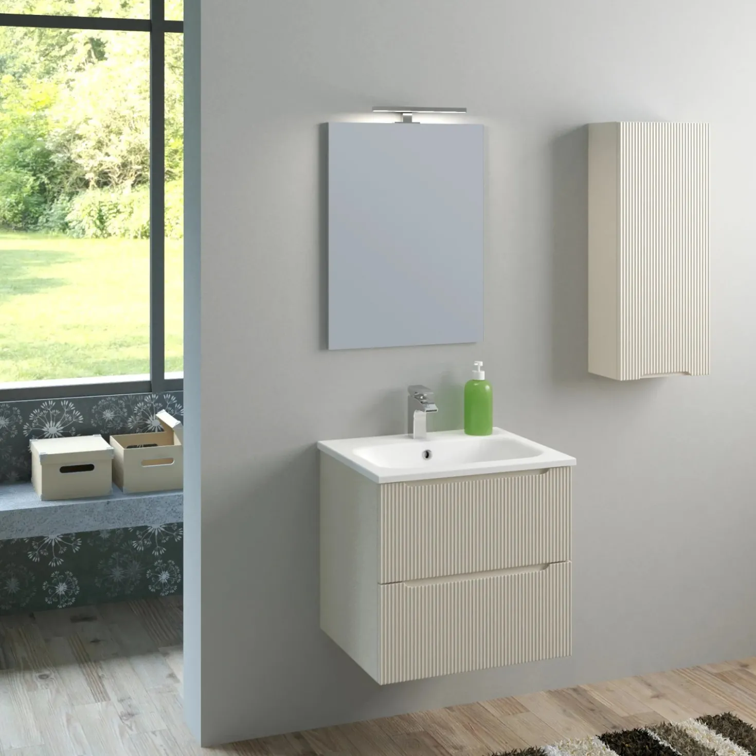 Mobile bagno base lavabo sospeso Dune 59x54x45 cm bianco crema