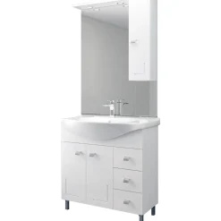 Mobile bagno base lavabo a terra con specchio Isa L 85 cm bianco