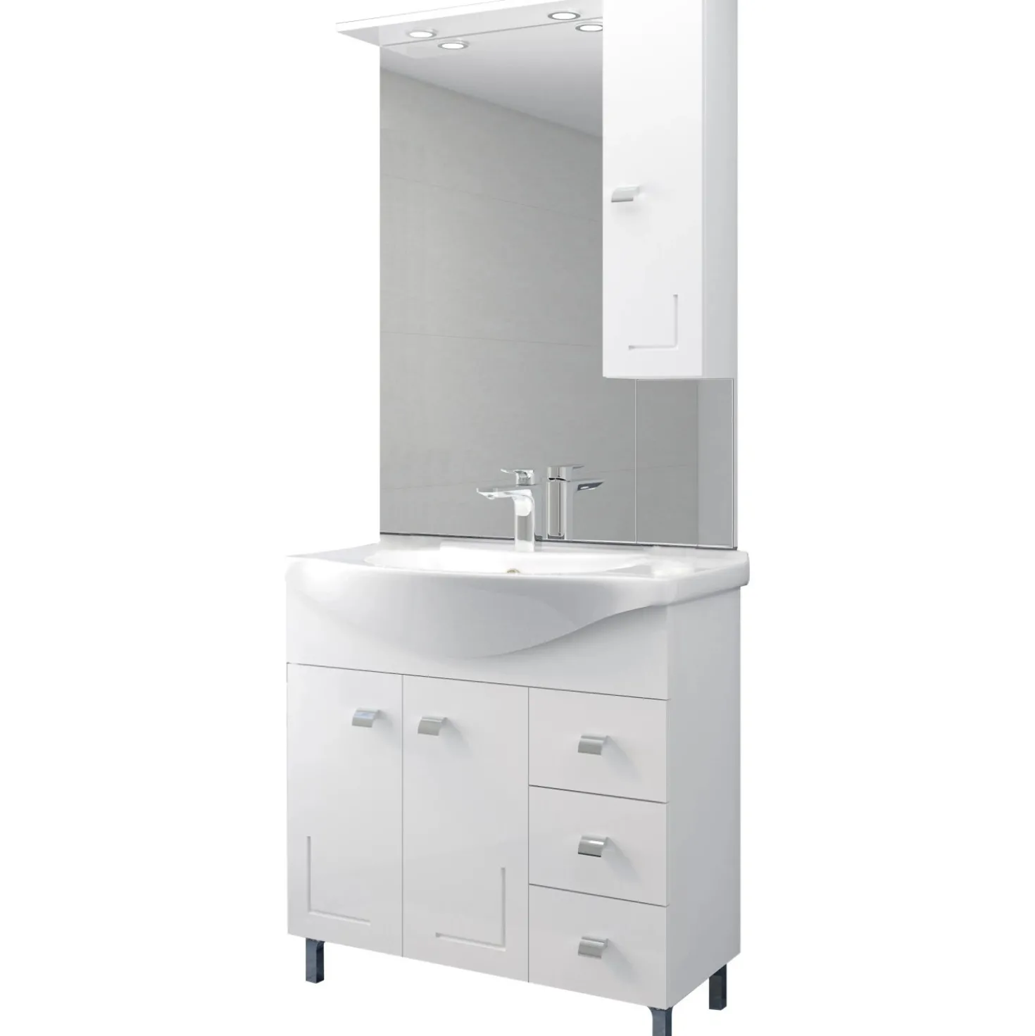 Mobile bagno base lavabo a terra con specchio Isa L 85 cm bianco