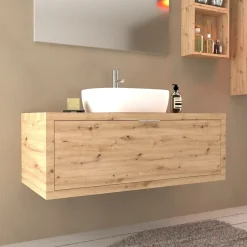 Mobile bagno base lavabo sospeso 110 cm rovere/rovere