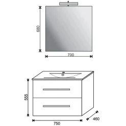 Mobile bagno base lavabo sospeso Mary 75x45 cm bianco