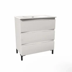Mobile bagno base lavabo a terra Pura 3 cassettoni L81xH90xP46 cm Bianco nordico