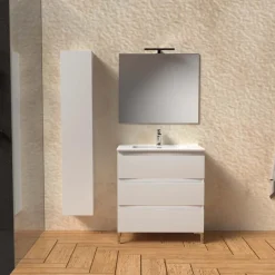 Mobile bagno base lavabo a terra Pura 3 cassettoni L81xH90xP46 cm Bianco nordico