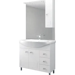 Mobile bagno base lavabo pensile a destra 105 cm bianco