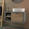 Mobile bagno base lavabo sospeso 80 cm cemento/rovere sx