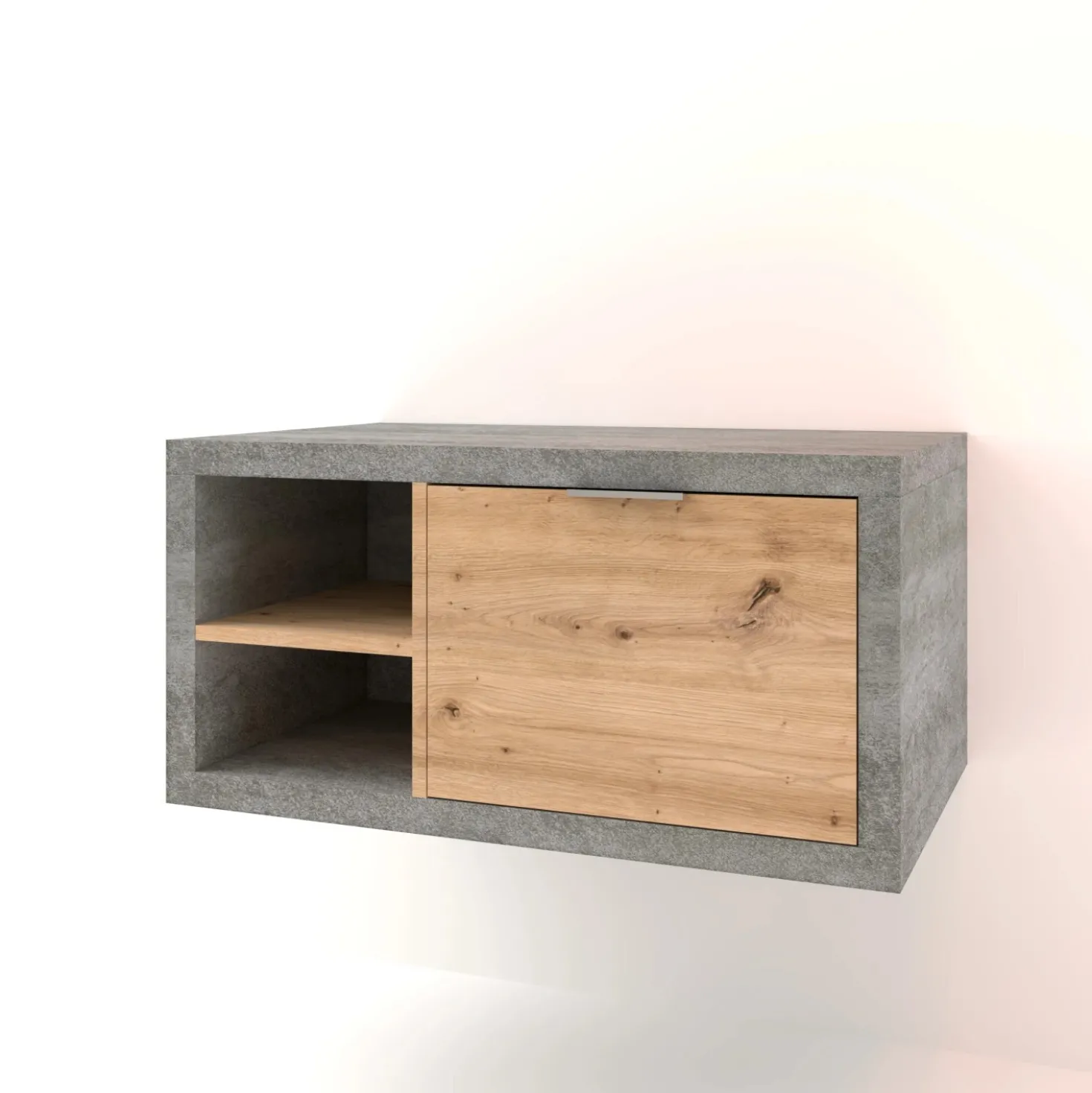 Mobile bagno base lavabo sospeso 80 cm cemento/rovere sx