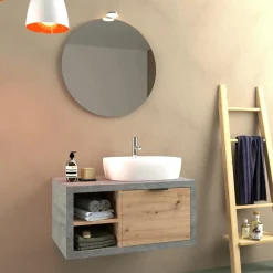 Mobile bagno base lavabo sospeso 80 cm cemento/rovere sx
