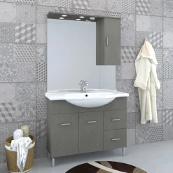 Mobile bagno base lavabo a terra Orphea 105 cm grigio larice con pensile