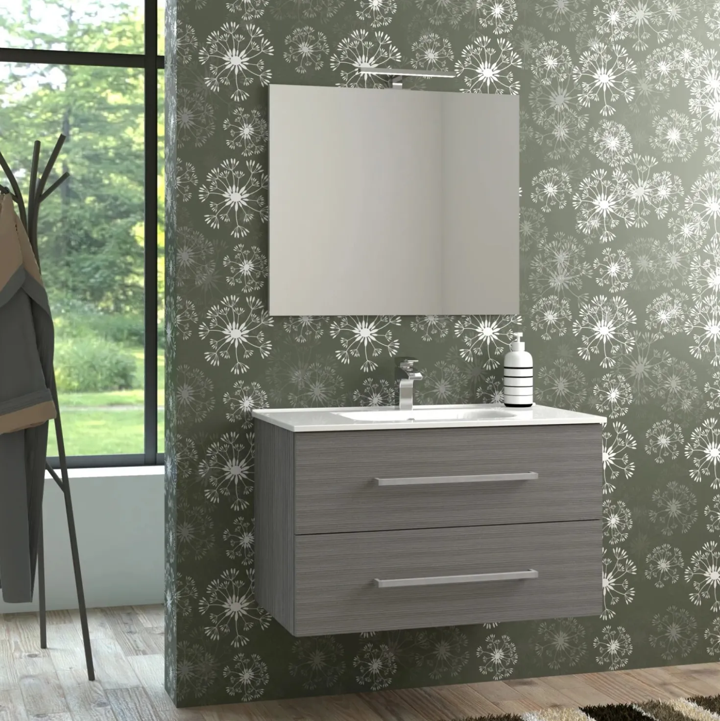 Mobile bagno base lavabo sospeso Mary 90x46 cm grigio larice