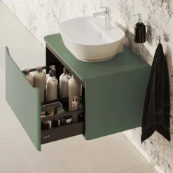 Mobile bagno base lavabo sospeso 1 cassetto Integra Round 80 cm matt green