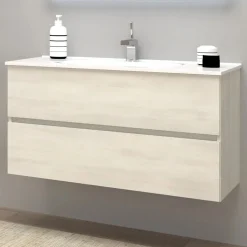 Mobile bagno base sospesa 2 cassetti lavabo in ceramica Monya 101x46 cm larice