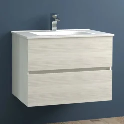 Mobile bagno base sospesa 2 cassetti lavabo in ceramica Monya 76x46 cm larice