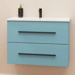 Mobile bagno base sospesa Mary 2 cassetti lavabo in ceramica 76x46 cm blu