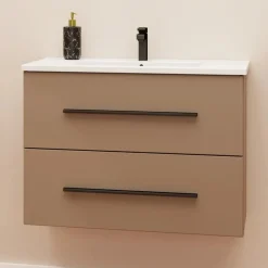 Mobile bagno base sospesa Mary 2 cassetti lavabo in ceramica 76x46 cm beige