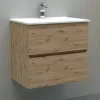 Mobile bagno base sospesa 2 cassetti lavabo in ceramica Monya 61x46 cm rovere