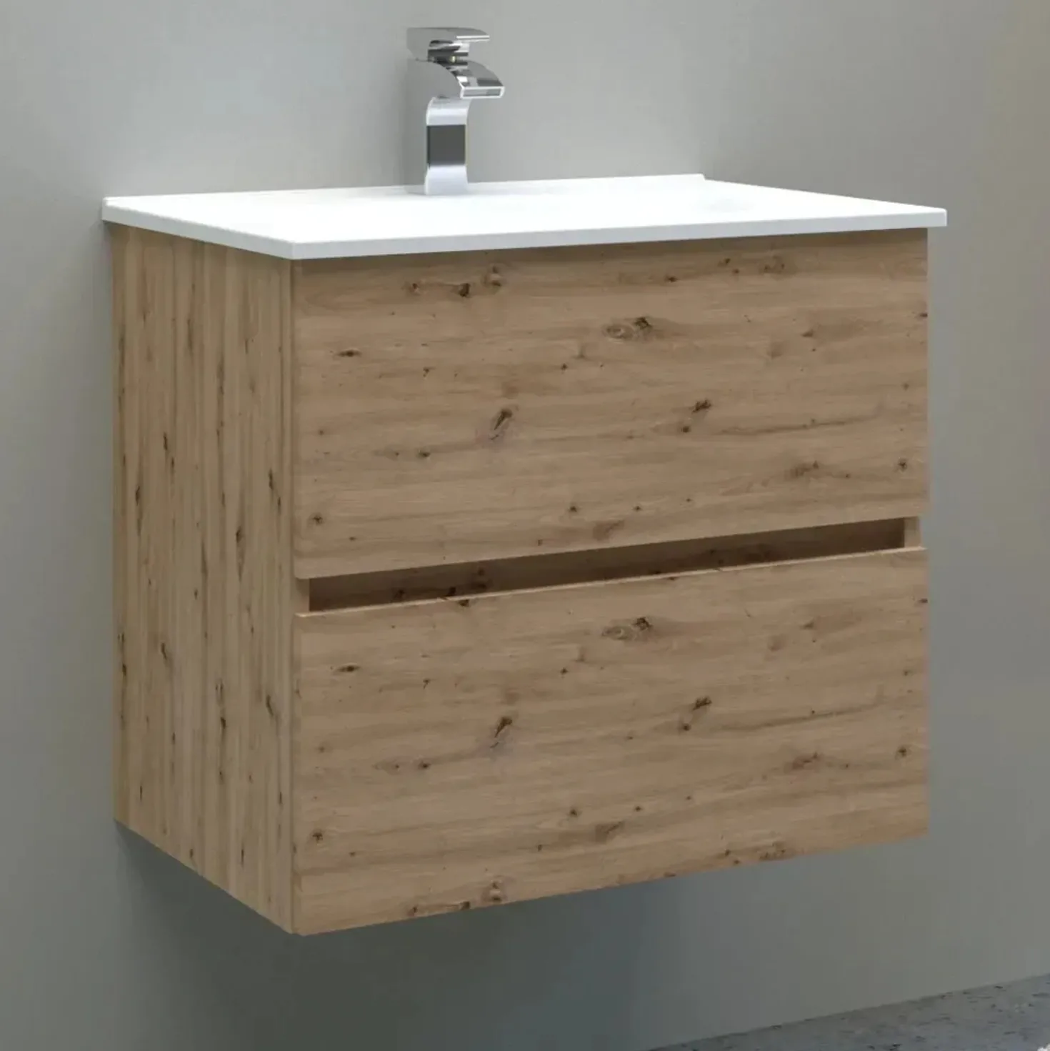 Mobile bagno base sospesa 2 cassetti lavabo in ceramica Monya 61x46 cm rovere