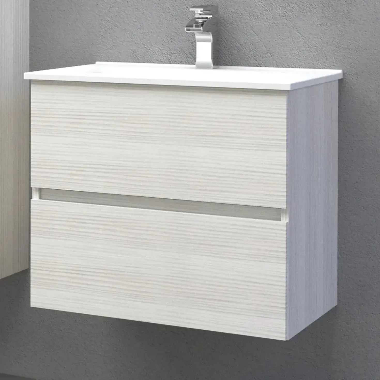 Mobile bagno base sospesa 2 cassetti lavabo in ceramica Monya 61x46 cm larice