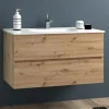 Mobile bagno base sospesa 2 cassetti lavabo in ceramica Monya 101x46 cm rovere