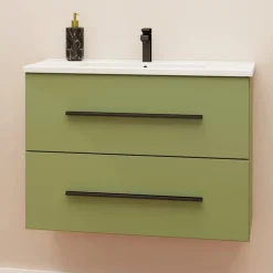 Mobile bagno base sospesa Mary 2 cassetti lavabo in ceramica 76x46 cm verde