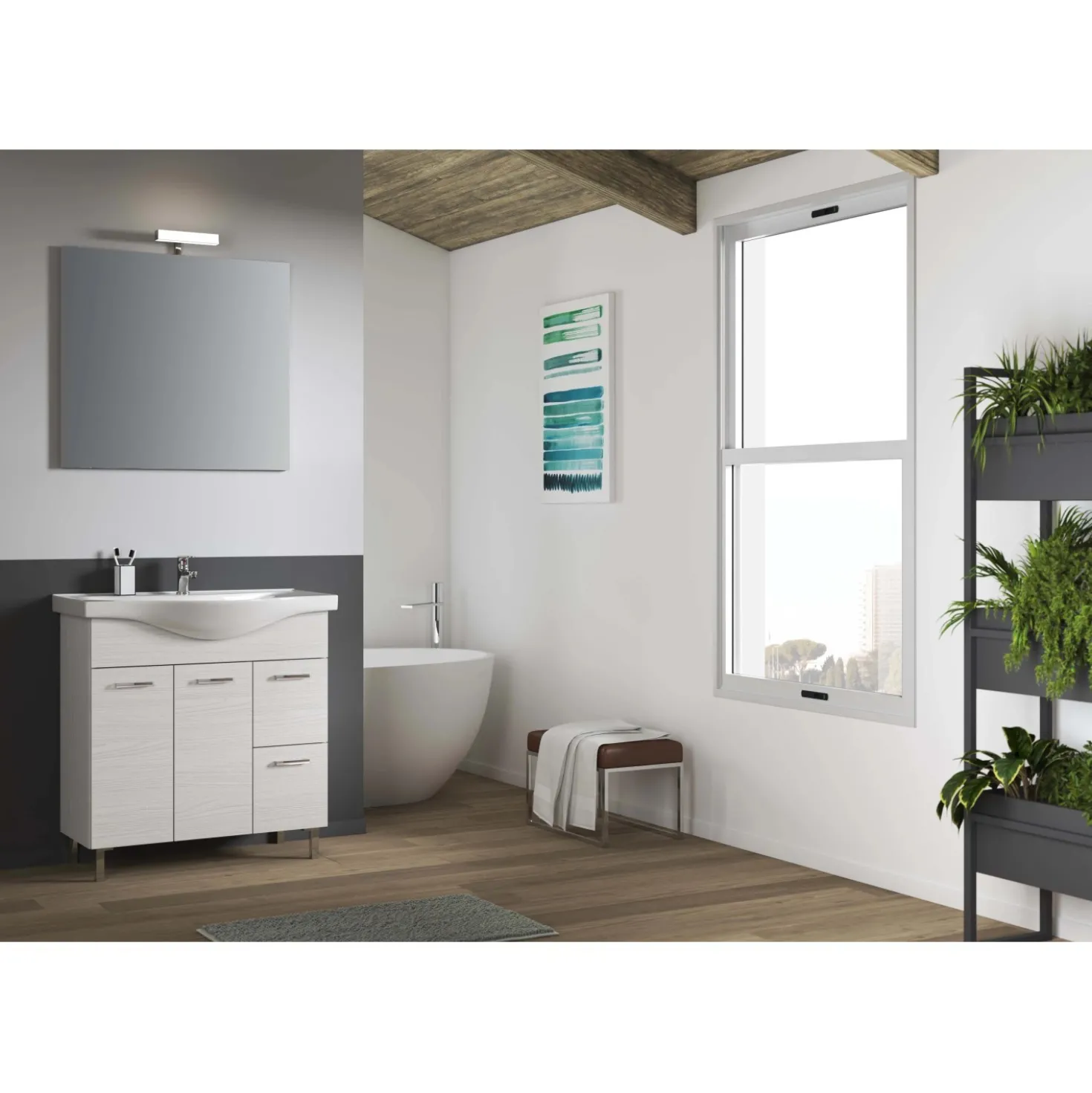 Mobile bagno completo Maka 80 cm con specchio e LED