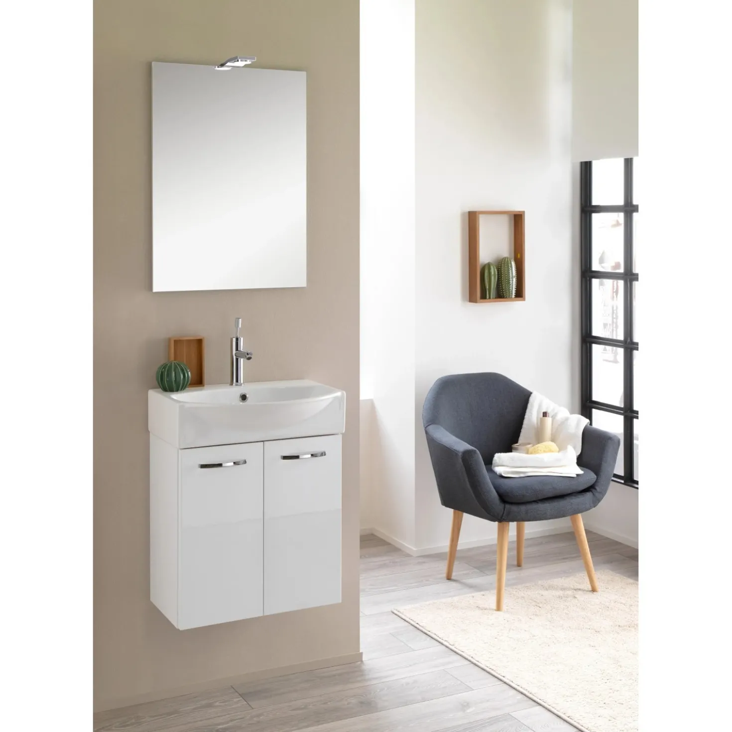 Mobile bagno lavabo sospeso Compobox 50x190x40 cm bianco laccato lucido