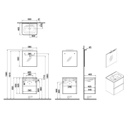 Mobile bagno lavabo+specchio LED sospeso 2 cassetti Mia Plus 60 cm bianco lucido