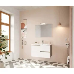 Mobile bagno sospeso con specchiera LED Porto 81,5x118x46,5 cm rovere