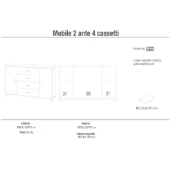 Mobile cassettiera in kit Sarmog 4 cassetti 112x70x41 cm marrone scuro