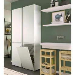 Mobile colonna con cestello biancheria 2 ripiani 45x37x195 cm bianco