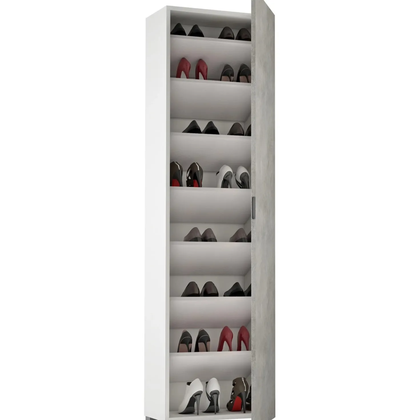 Mobile multiuso a un`anta con 7 ripiani 50x30x182 cm cemento e bianco