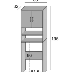 Mobile multiuso doppia anta 4 ripiani con vano per lavatrice 65x32x195 cm bianco