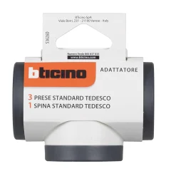 Multi adattatore Bticino S3626D 3 Prese tedesca Bianco e Grigio
