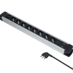 Multipresa Alu, 8 prese P40, 2USB-A, USB-C PD20W, H05VV-F 3G1, 2m. Nero