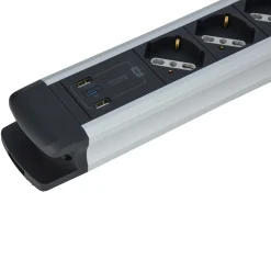 Multipresa Alu, 8 prese P40, 2USB-A, USB-C PD20W, H05VV-F 3G1, 2m. Nero