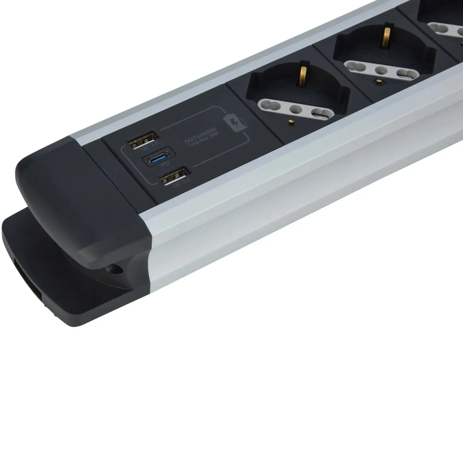Multipresa Alu, 8 prese P40, 2USB-A, USB-C PD20W, H05VV-F 3G1, 2m. Nero