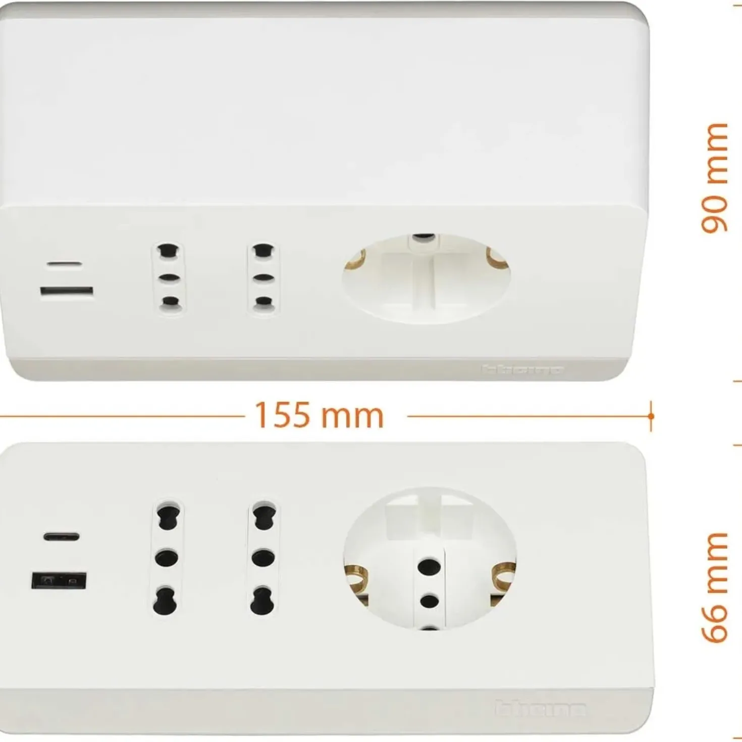 Multipresa da scrivania Bticino con interruttore 2 prese USB da 3A bianco