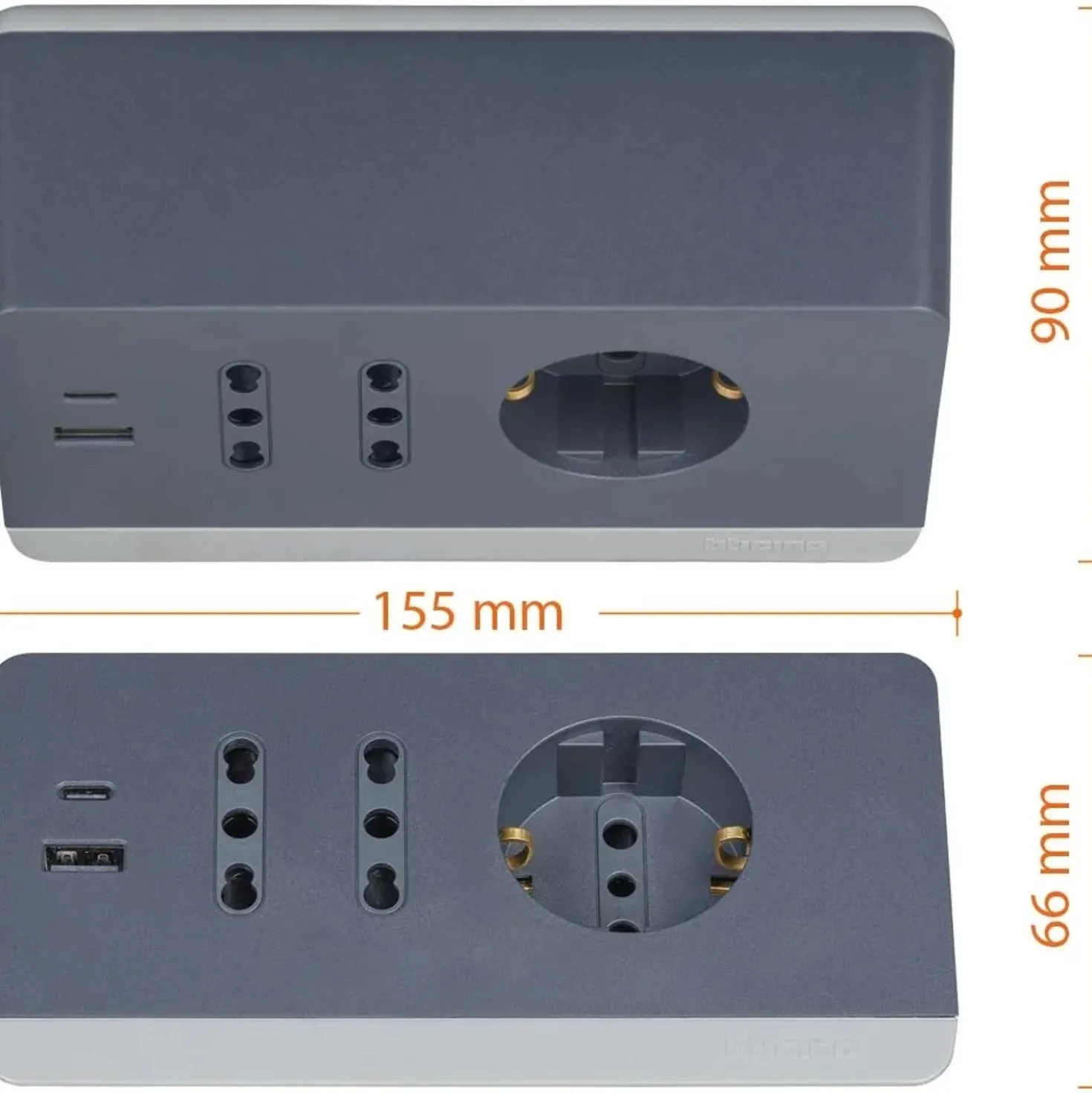 Multipresa da scrivania Bticino con interruttore 2 prese USB da 3A grigio