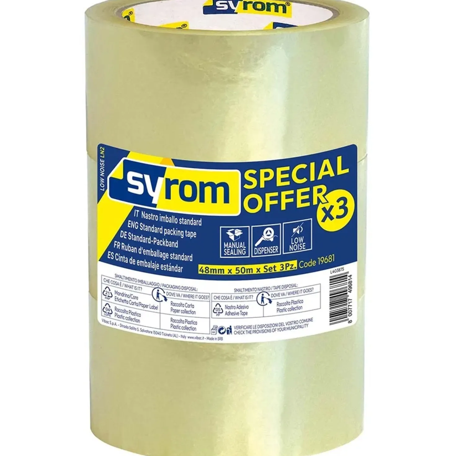 Nastro imballaggio Syrom trasparente 48 mm x 50 m 3 pz